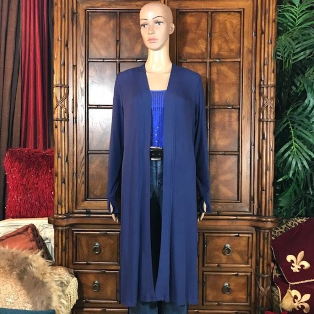 Cuddl Duds Deep Blue Side Slit High Low Modal Rib Knit Duster Cardigan